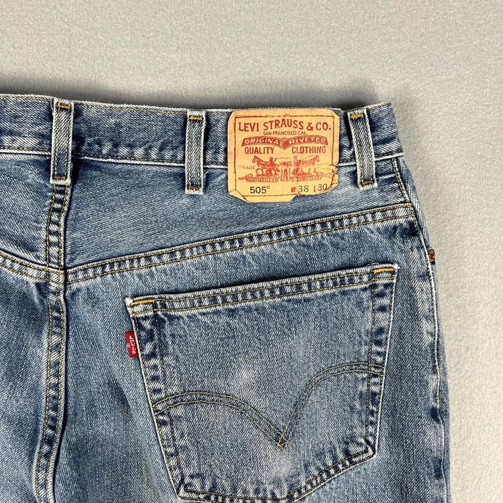 VTG Levis 505 Jeans Mens 36x27 Distressed‎ Straight Fit Blue Denim Y2K 2000s